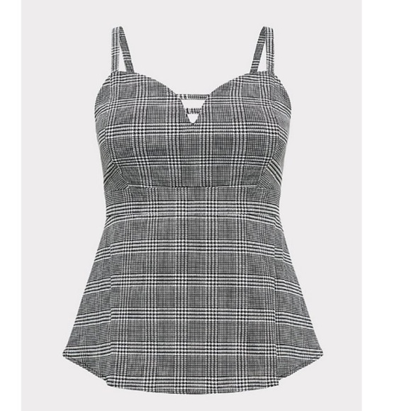 NWT - B&W PLAID HOUNDSTOOTH BENGALINE PEPLUM CAMI - Picture 1 of 5